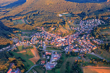 View of the Palatinate Forest in the morning from the east in the district Gossersweiler in Gossersweiler-Stein in the state Rhineland-Palatinate, Germany