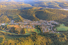 Aerial photograpy of View of the Palatinate Forest in the morning from the southeast in Ruppertsweiler in the state Rhineland-Palatinate, Germany