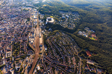 Aerial view of Main station from the west in Kaiserslautern in the state Rhineland-Palatinate, Germany