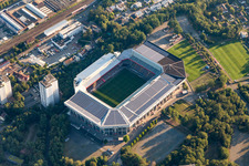 Aerial view of Sports facility grounds of the Arena stadium " Fritz-Walter-Stadion " in destrict Betzenberg on Fritz-Walter-Strasse in Kaiserslautern in the state Rhineland-Palatinate, Germany