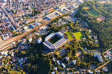 Oblique view of Fritz-Walter Stadium of FCK on the Betzenberg in Kaiserslautern in the state Rhineland-Palatinate, Germany