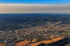 Oblique view of City overview from the northeast in Kaiserslautern in the state Rhineland-Palatinate, Germany