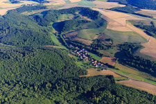 Aerial view of Village view from the south in the district Messersbacherhof in Gundersweiler in the state Rhineland-Palatinate, Germany