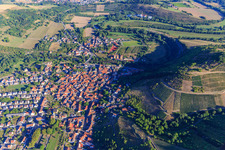 Aerial view of Old town from the south under the Humberg in Odernheim am Glan in the state Rhineland-Palatinate, Germany