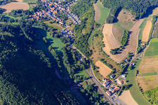 Oblique view of Village view in the Alsenz valley from the north in the district Stolzenbergerhof in Bayerfeld-Steckweiler in the state Rhineland-Palatinate, Germany