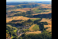 Village view in the Alsenz valley from the south in Oberndorf in the state Rhineland-Palatinate, Germany