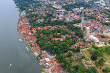 City view on the banks of the Elbe with Fürstengarten in Lauenburg in the state Schleswig Holstein, Germany