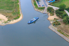 Aerial view of Elbe ferry Bleckede in Bleckede in the state Lower Saxony, Germany