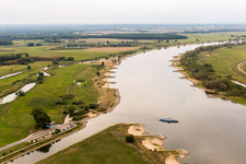 Ride a ferry ship crossing the river Elbe in Bleckede in the state Lower Saxony, Germany
