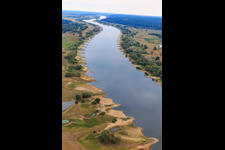 Course of the Elbe from the east with many groynes in the district Konau in Amt Neuhaus in the state Lower Saxony, Germany