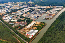 Aerial view of Industrial area at the port of the Elbe Lateral Canal with VR PLUS Agrar Lüneburg in the district Hagen in Lüneburg in the state Lower Saxony, Germany