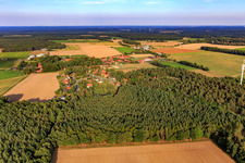 Aerial view of Village view from the west in the district Drögennindorf in Betzendorf in the state Lower Saxony, Germany