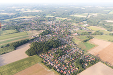 Aerial photograpy of Town View of the streets and houses of the residential areas in Amelinghausen in the state Lower Saxony, Germany