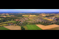 Panoramic perspective view of the streets and houses of the residential area in the district Altenebstorf in Ebstorf in the state Lower Saxony, Germany