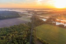 Aerial view of Railway tracks over the Elbe Lateral Canal in Scharnebeck in the state Lower Saxony, Germany