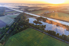Oblique view of Railway tracks over the Elbe Lateral Canal in Scharnebeck in the state Lower Saxony, Germany