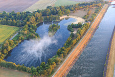 Inselsee in the morning mist on the Elbe Lateral Canal at Scharnebeck in Scharnebeck in the state Lower Saxony, Germany