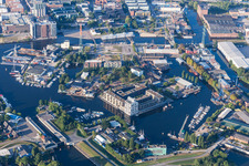 Aerial view of Schlossinsel Marina in the Harburg harbors in the district Harburg in Hamburg in the state Hamburg, Germany