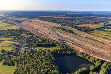 Aerial view of Marshalling yard and freight station Maschen of the Deutsche Bahn in the district Maschen in Seevetal in the state Lower Saxony, Germany