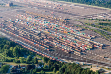 Aerial photograpy of Marshalling yard and freight station Maschen of the Deutsche Bahn in the district Maschen in Seevetal in the state Lower Saxony, Germany