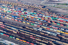 Marshalling yard and freight station Maschen of the Deutsche Bahn in the district Maschen in Seevetal in the state Lower Saxony, Germany out of the air
