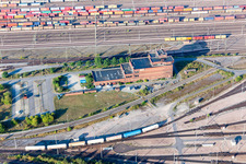 Bird's eye view of Marshalling yard and freight station Maschen of the Deutsche Bahn in the district Maschen in Seevetal in the state Lower Saxony, Germany