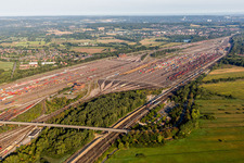 Drone image of Marshalling yard and freight station Maschen of the Deutsche Bahn in the district Maschen in Seevetal in the state Lower Saxony, Germany
