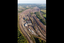 Aerial view of Marshalling yard and freight station Maschen of the Deutsche Bahn in the district Maschen in Seevetal in the state Lower Saxony, Germany