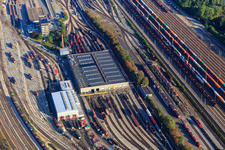 Aerial photograpy of Marshalling yard and freight station Maschen of the Deutsche Bahn in the district Maschen in Seevetal in the state Lower Saxony, Germany
