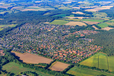 Aerial photograpy of View of the town from the northeast in Reppenstedt in the state Lower Saxony, Germany