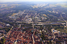 Railway, Lösegraben, Ilmenau and Schießgrabenstraße from the west in Lüneburg in the state Lower Saxony, Germany