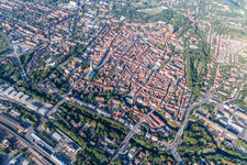 Aerial photograpy of Old Town area and city center in Lueneburg in the state Lower Saxony, Germany