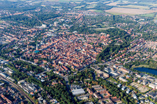 Oblique view of Old Town area and city center in Lueneburg in the state Lower Saxony, Germany