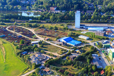 Industrial area on the Elbe foreland with STOCK pipe wholesale in Lauenburg in the state Schleswig Holstein, Germany