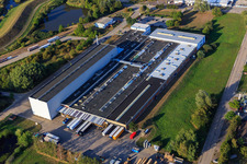 Industrial area on the Elbe foreland with Smurfit Westrock Wellpappe Nord in Lauenburg in the state Schleswig Holstein, Germany