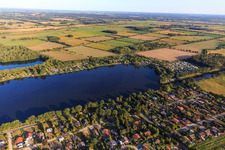 Oblique view of Camping Lanzer See in Basedow in the state Schleswig Holstein, Germany