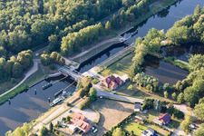 Lockage of the Witzeezerschleuse in Witzeeze in the state Schleswig-Holstein, Germany