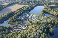 Aerial view of Camping Forellensee in Witzeeze in the state Schleswig Holstein, Germany