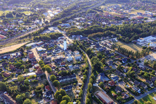 View of the town with railway junction from the east in Büchen in the state Schleswig Holstein, Germany