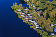 Aerial photograpy of Diebsradenweg on the Elbe-Lübeck Canal with Freizeitwelt campsite Güster in Güster in the state Schleswig Holstein, Germany