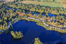 Diebsradenweg on the Elbe-Lübeck Canal with Freizeitwelt campsite Güster in Güster in the state Schleswig Holstein, Germany from above