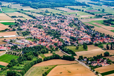 Aerial view of Village from the west in Minfeld in the state Rhineland-Palatinate, Germany