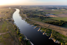 Shore areas exposed by low-water level riverbed of the River Elbe in Darchau in the state Lower Saxony, Germany