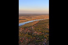 View of the town on the banks of the Elbe from the west in Neu Darchau in the state Lower Saxony, Germany