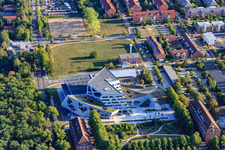 Aerial view of Campus- University- Area Central Building Leuphana University Lüneburg by architect Libeskind in the district Bockelsberg in Lüneburg in the state Lower Saxony, Germany