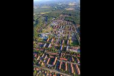 Campus- University- Area Central Building Leuphana University Lüneburg by architect Libeskind in the district Bockelsberg in Lüneburg in the state Lower Saxony, Germany from above