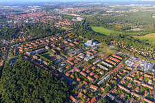 Aerial view of Leuphana University Lüneburg from Southwest in the district Bockelsberg in Lüneburg in the state Lower Saxony, Germany