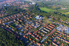 Aerial photograpy of Leuphana University Lüneburg from Southwest in the district Bockelsberg in Lüneburg in the state Lower Saxony, Germany