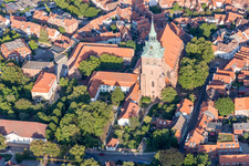 Aerial view of Church building St. Michaeliskirche in Lueneburg in the state Lower Saxony, Germany