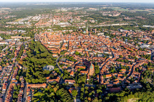 Bird's eye view of Old Town area and city center in Lueneburg in the state Lower Saxony, Germany